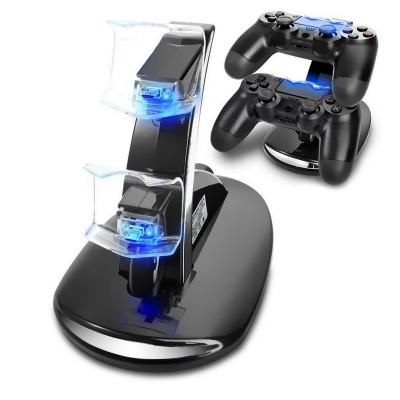 Hot selling ps4 charger dock Stand Station Cradle fast charging Gamepad with LED Dual usb cable LED for ps4 Slim controller